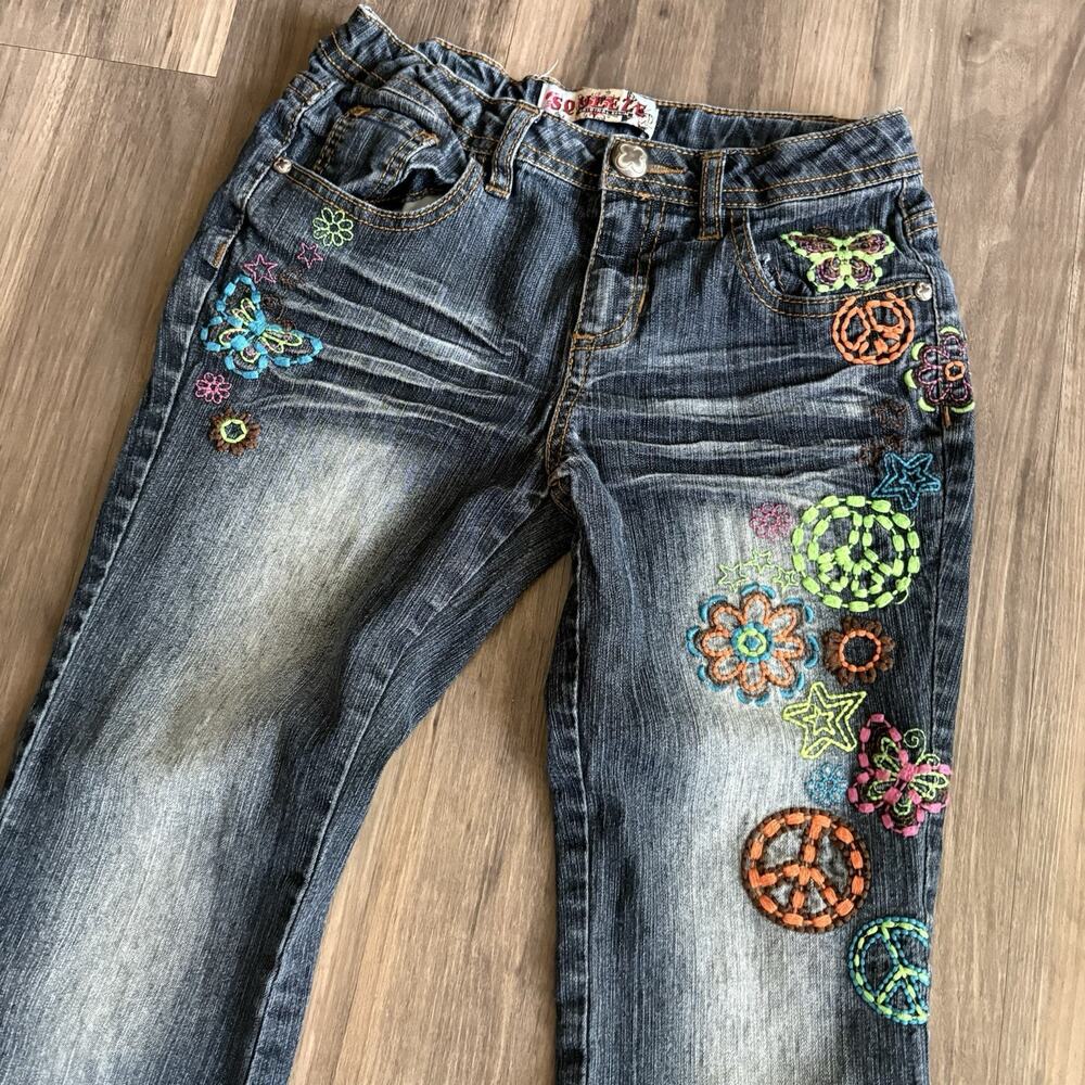 Vtg Y2K Squeeze Jeans Girls Size 12 Embroidered Crochet Retro Bootcut